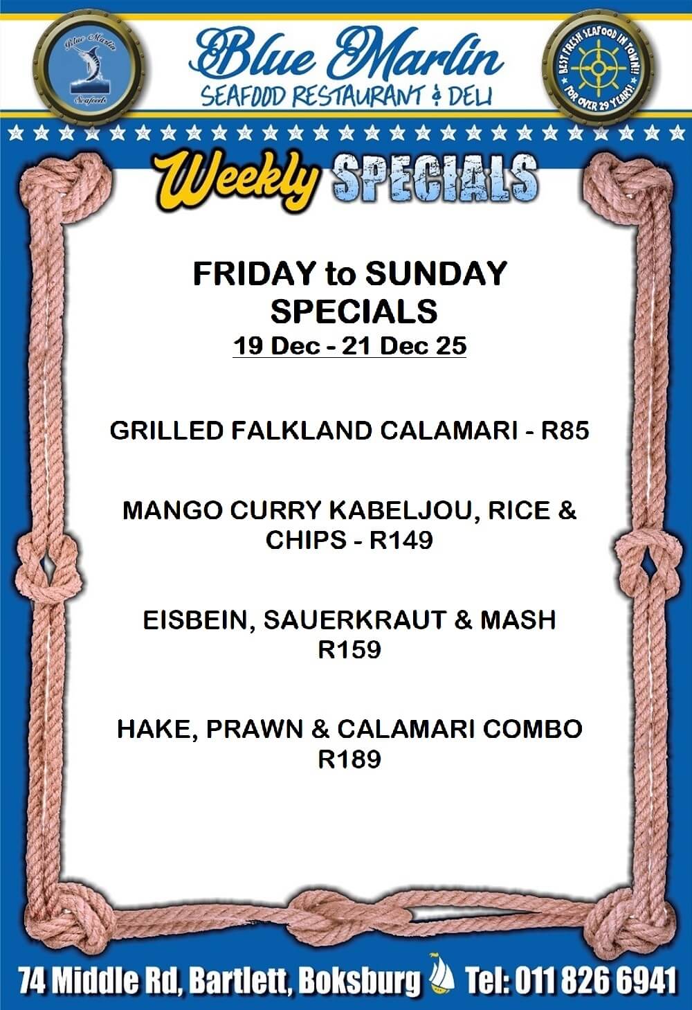 Blue Marlin Seafood Restaurant Boksburg Special Offers